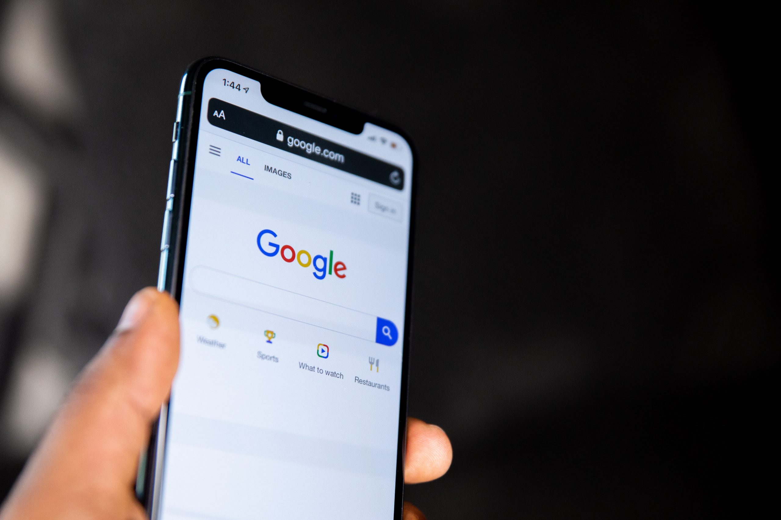 A phone displaying in google search webpage
